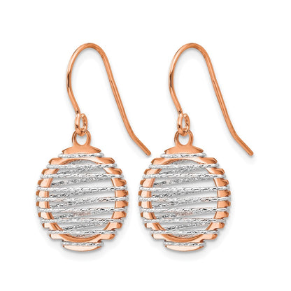14K White/Rose Gold Two Tone Polished Wire Wrapped Dangle Earrings