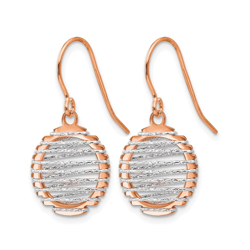 14K White/Rose Gold Two Tone Polished Wire Wrapped Dangle Earrings