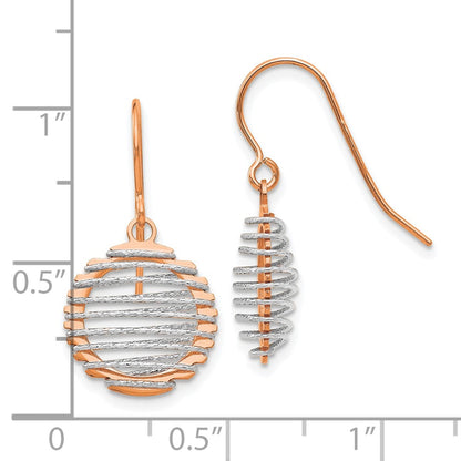 14K White/Rose Gold Two Tone Polished Wire Wrapped Dangle Earrings