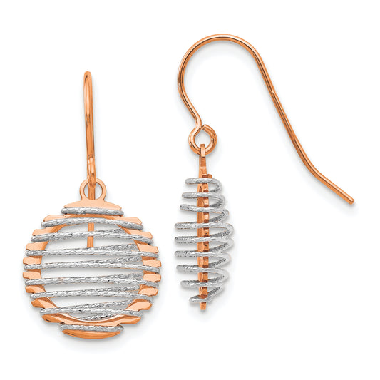 14K White/Rose Gold Two Tone Polished Wire Wrapped Dangle Earrings