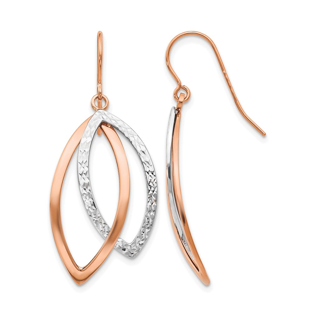 14K White/Rose Gold Two Tone Polish/Textured Wire Dangle Earrings