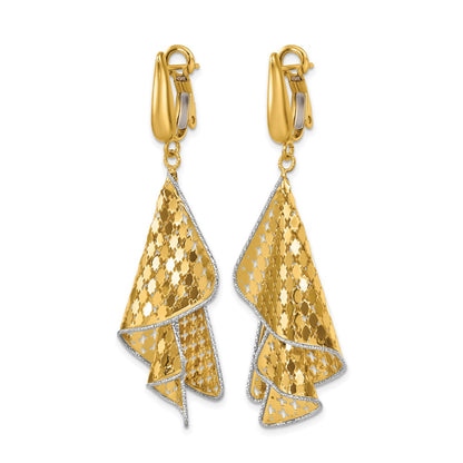 14K Two Tone Polished & D/C Post Omega Dangle Earrings