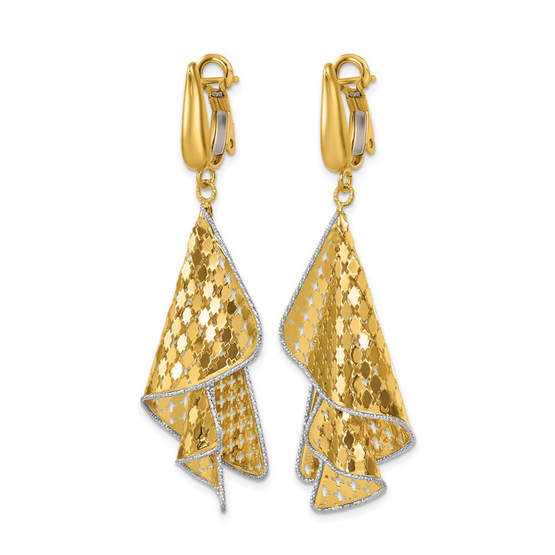 14K Two Tone Polished & D/C Post Omega Dangle Earrings