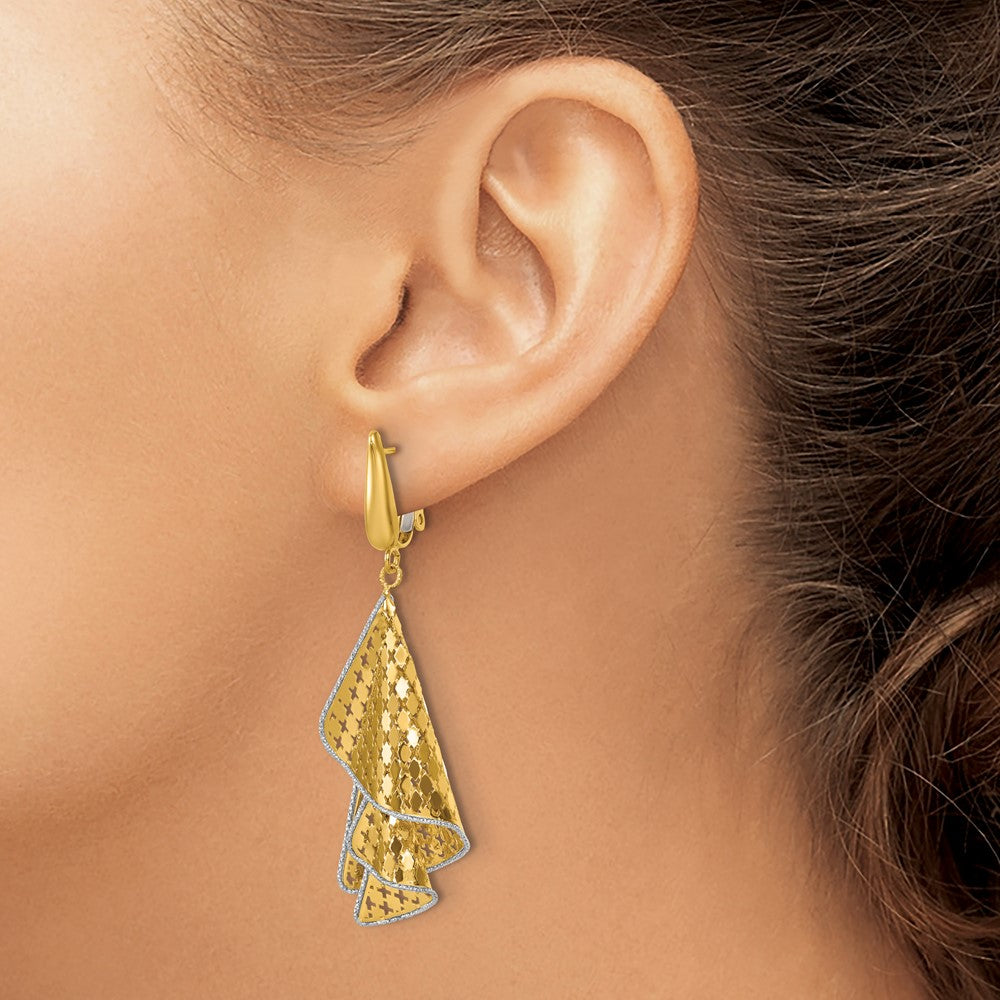 14K Two Tone Polished & D/C Post Omega Dangle Earrings