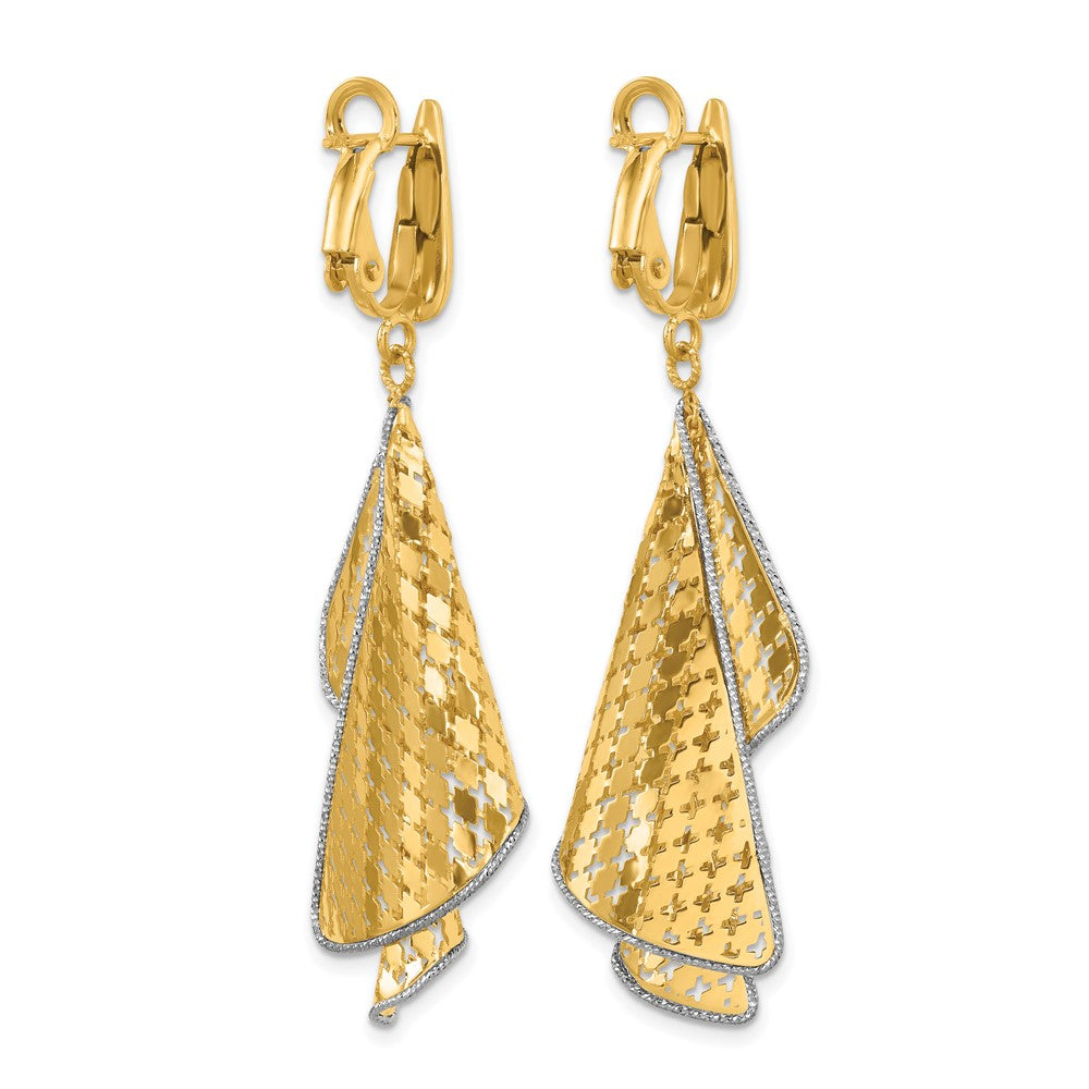 14K Two Tone Polished & D/C Post Omega Dangle Earrings