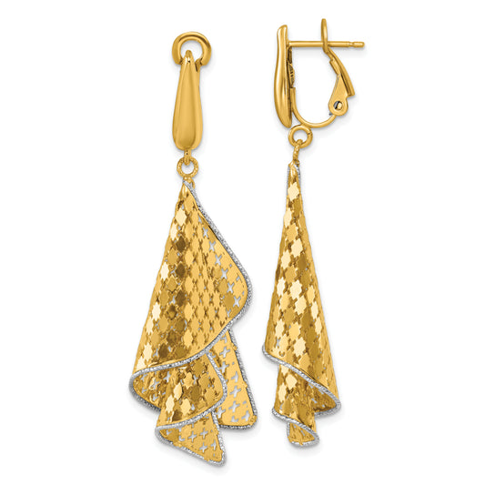14K Two Tone Polished & D/C Post Omega Dangle Earrings