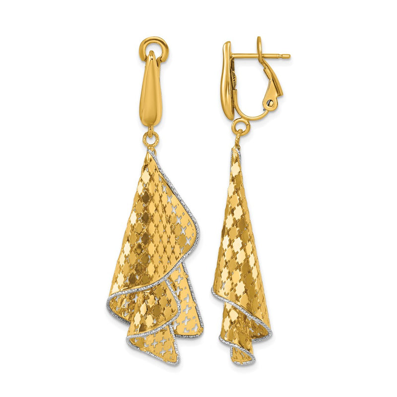 14K Two Tone Polished & D/C Post Omega Dangle Earrings