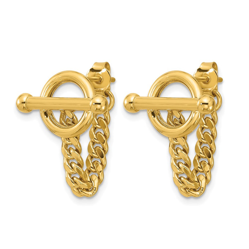 14K Yellow Gold Polished Toggle Chain Post Earrings
