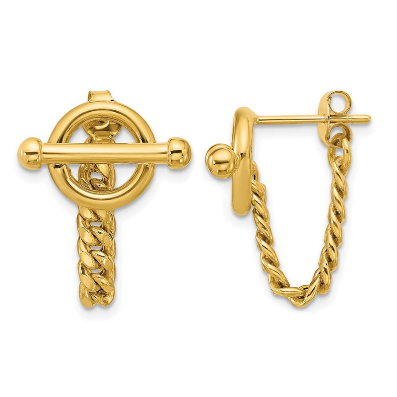 14K Yellow Gold Polished Toggle Chain Post Earrings