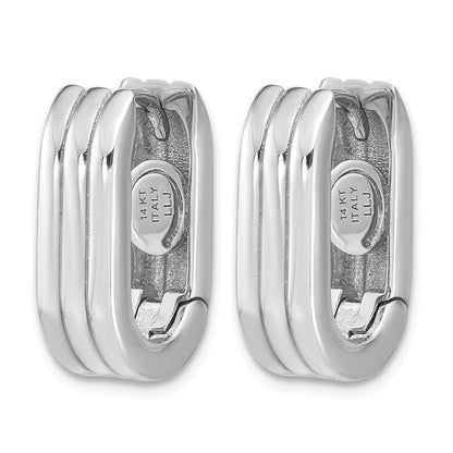 14K White Gold Wg Polished / Grooved Hinged Huggie Hoop Earrings