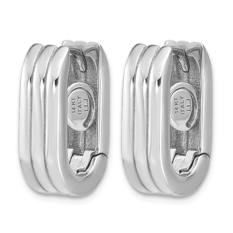 14K White Gold Wg Polished / Grooved Hinged Huggie Hoop Earrings