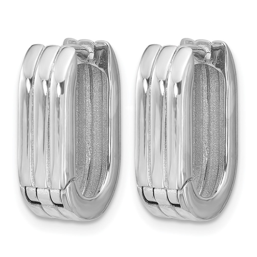 14K White Gold Wg Polished / Grooved Hinged Huggie Hoop Earrings