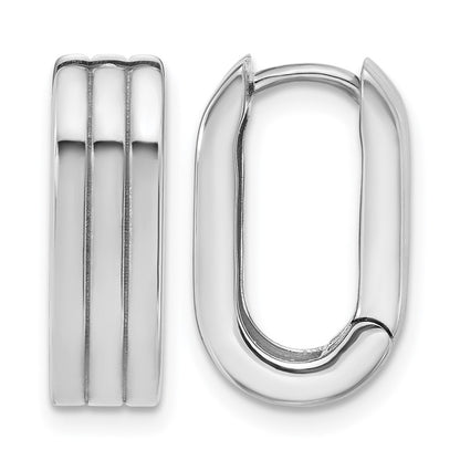14K White Gold Wg Polished / Grooved Hinged Huggie Hoop Earrings