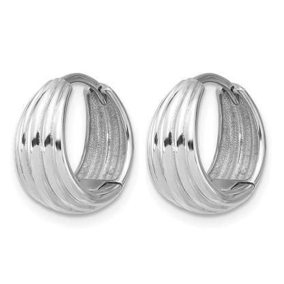 14K White Gold Wg Polished/Grooved Round Huggie Hoop Earrings
