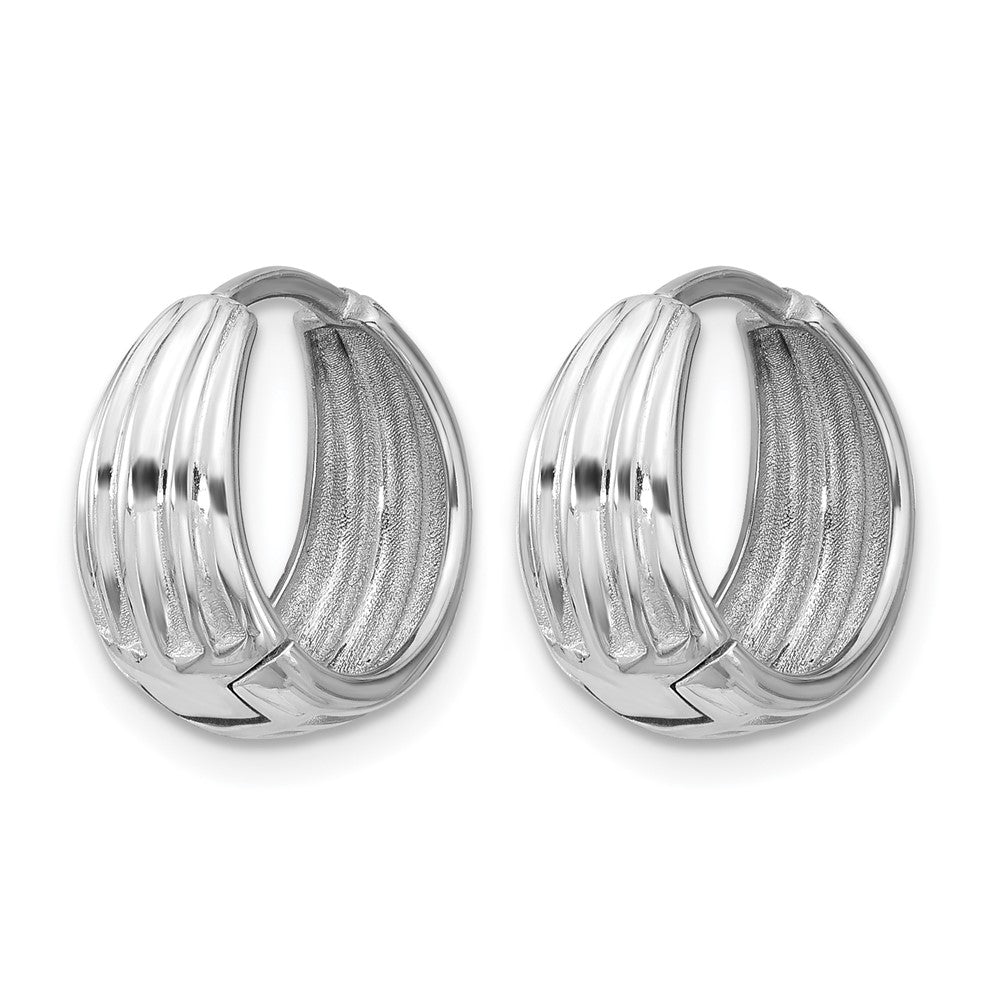 14K White Gold Wg Polished/Grooved Round Huggie Hoop Earrings