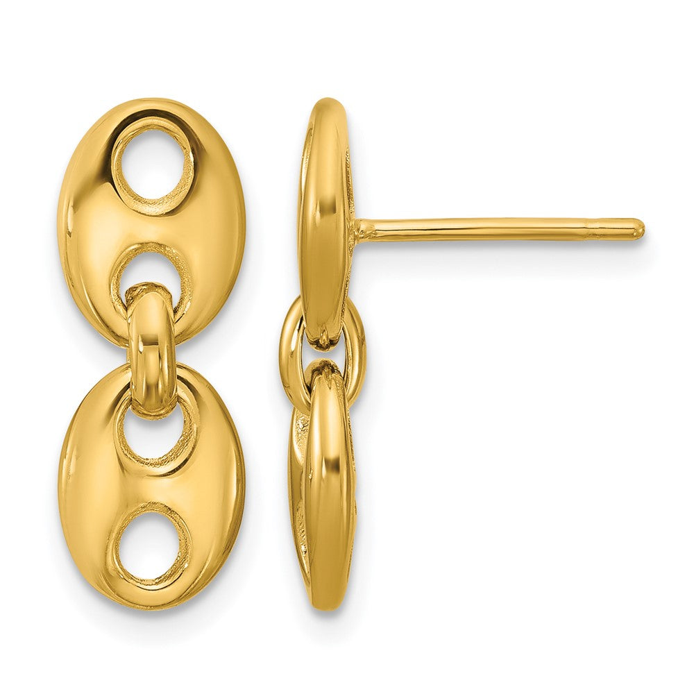 14K Yellow Gold Polished Hollow Dangle Post Earrings
