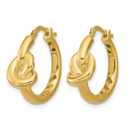 14K Yellow Gold Polished Hollow Knot Round Hoop Earrings