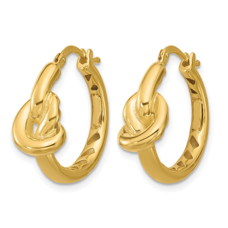 14K Yellow Gold Polished Hollow Knot Round Hoop Earrings