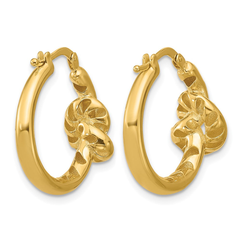 14K Yellow Gold Polished Hollow Knot Round Hoop Earrings