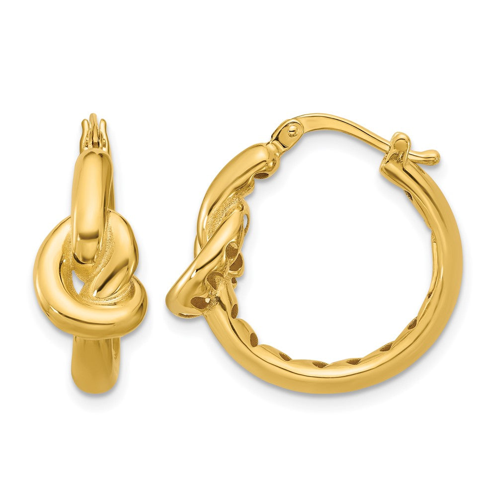 14K Yellow Gold Polished Hollow Knot Round Hoop Earrings