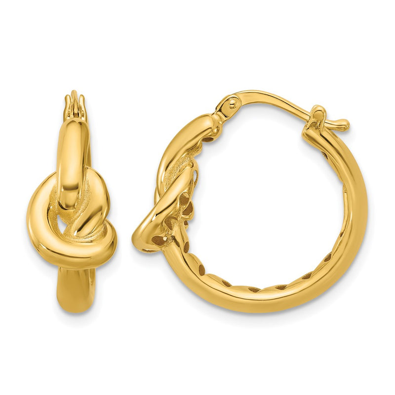 14K Yellow Gold Polished Hollow Knot Round Hoop Earrings