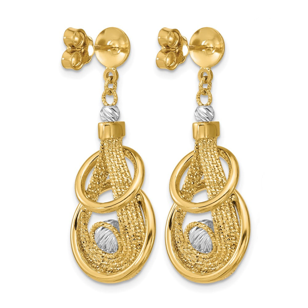14K Two Tone Tt Polished/Dia Cut Fancy Teardrop Dangle Post Earrings