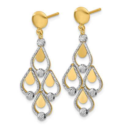 14K Two Tone Tt Polished / Dia Cut Chandelier Dangle Post Earrings