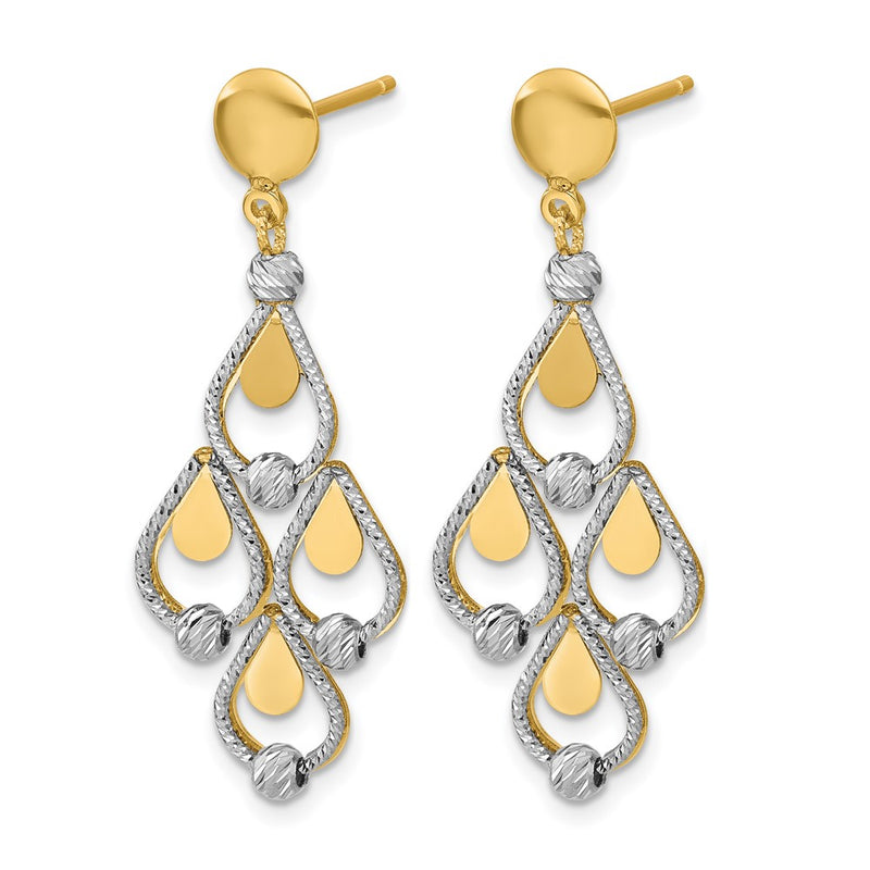 14K Two Tone Tt Polished / Dia Cut Chandelier Dangle Post Earrings