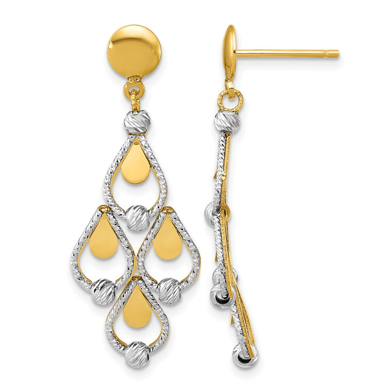 14K Two Tone Tt Polished / Dia Cut Chandelier Dangle Post Earrings