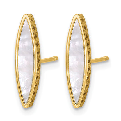 14K Yellow Gold Polished Mother Of Pearl Post Earrings