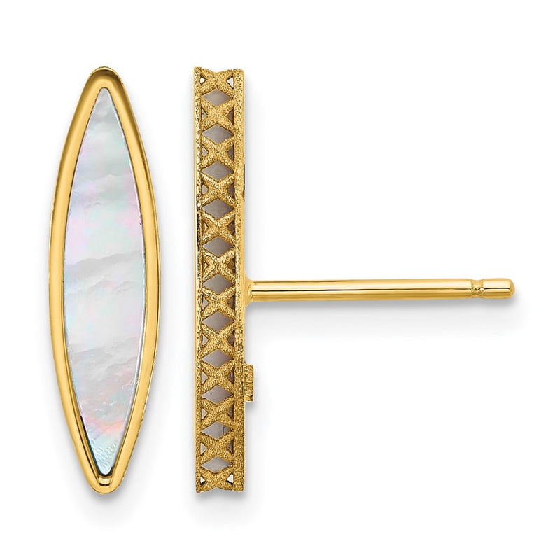 14K Yellow Gold Polished Mother Of Pearl Post Earrings