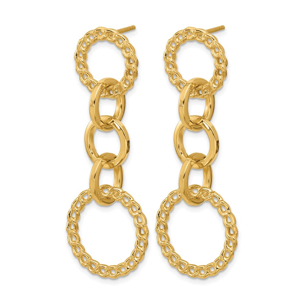14K Yellow Gold Polished Fancy Circle Link Dangle Post Earrings