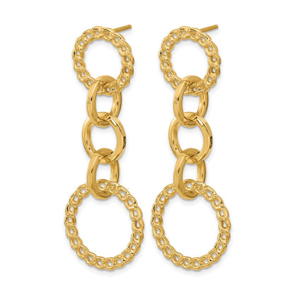 14K Yellow Gold Polished Fancy Circle Link Dangle Post Earrings