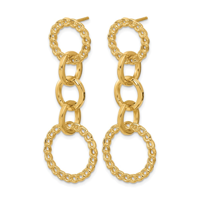 14K Yellow Gold Polished Fancy Circle Link Dangle Post Earrings