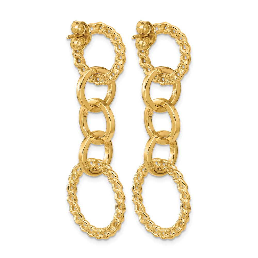 14K Yellow Gold Polished Fancy Circle Link Dangle Post Earrings