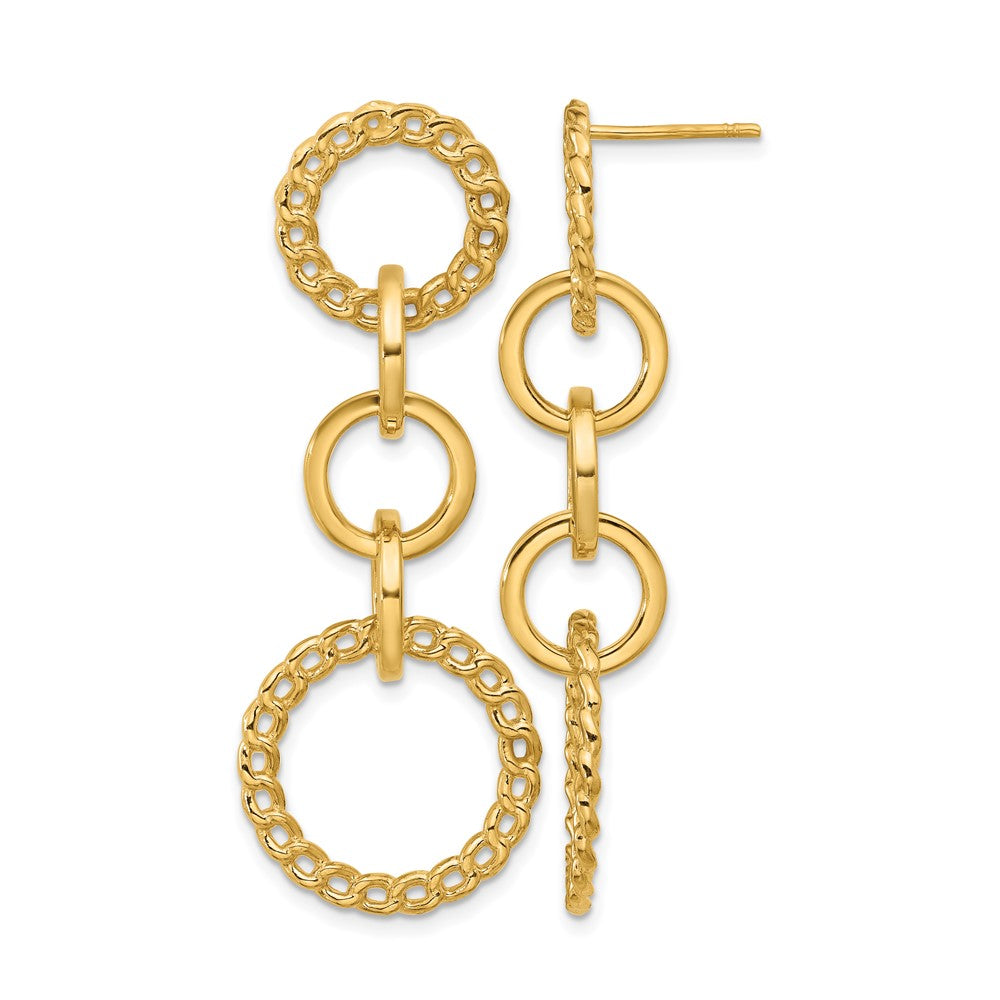14K Yellow Gold Polished Fancy Circle Link Dangle Post Earrings