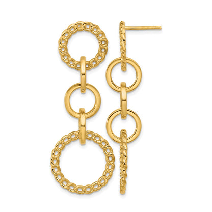 14K Yellow Gold Polished Fancy Circle Link Dangle Post Earrings