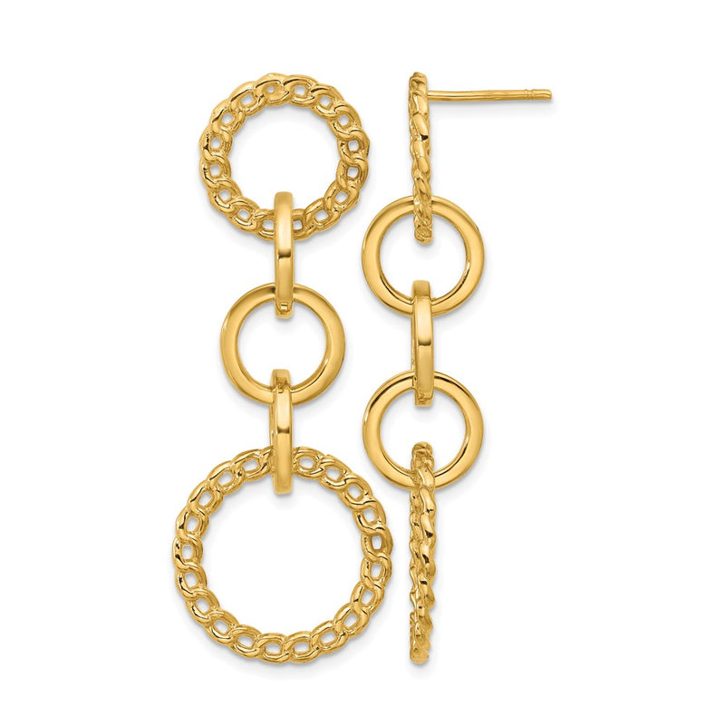 14K Yellow Gold Polished Fancy Circle Link Dangle Post Earrings