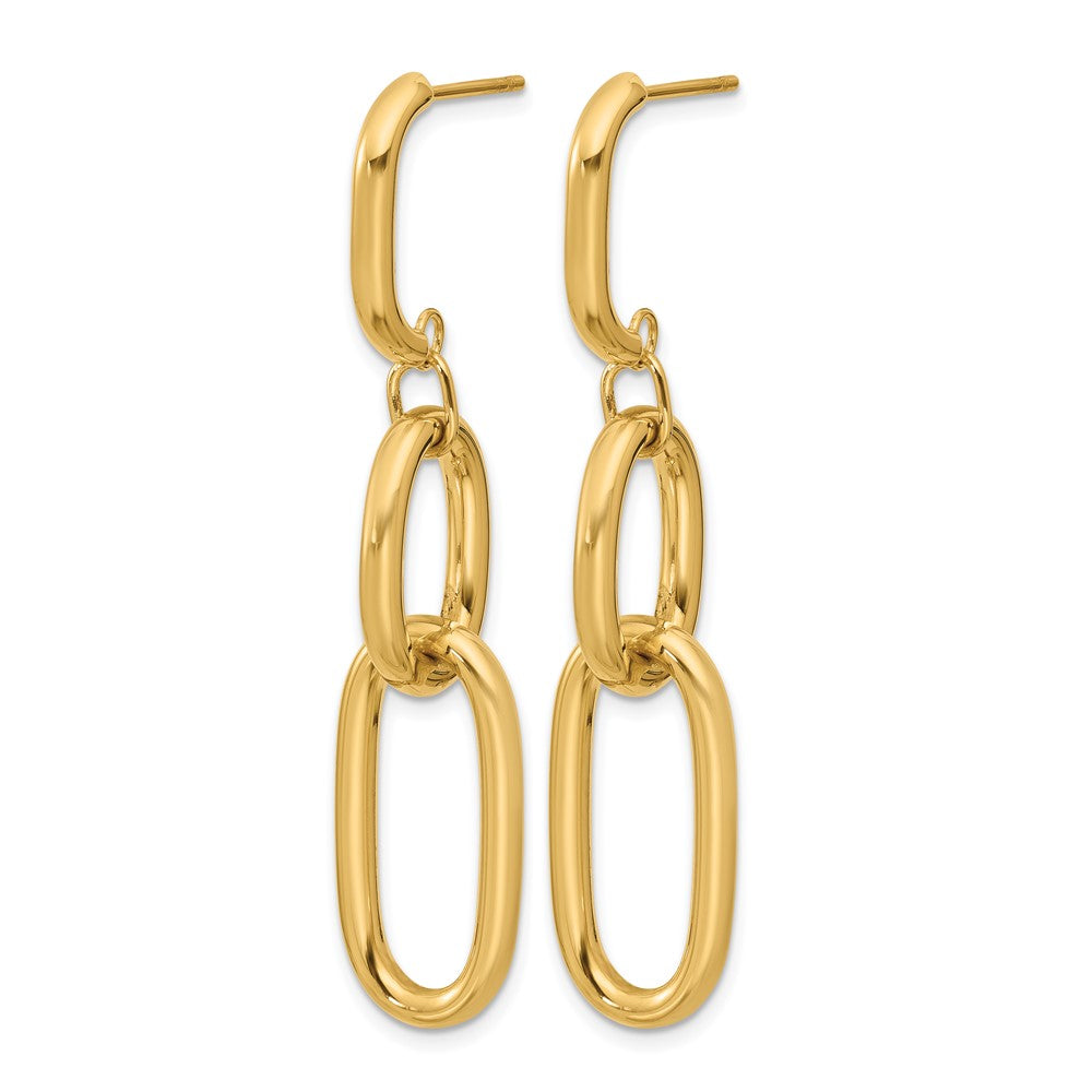 14K Yellow Gold Polished Oval Link Dangle Post Earrings