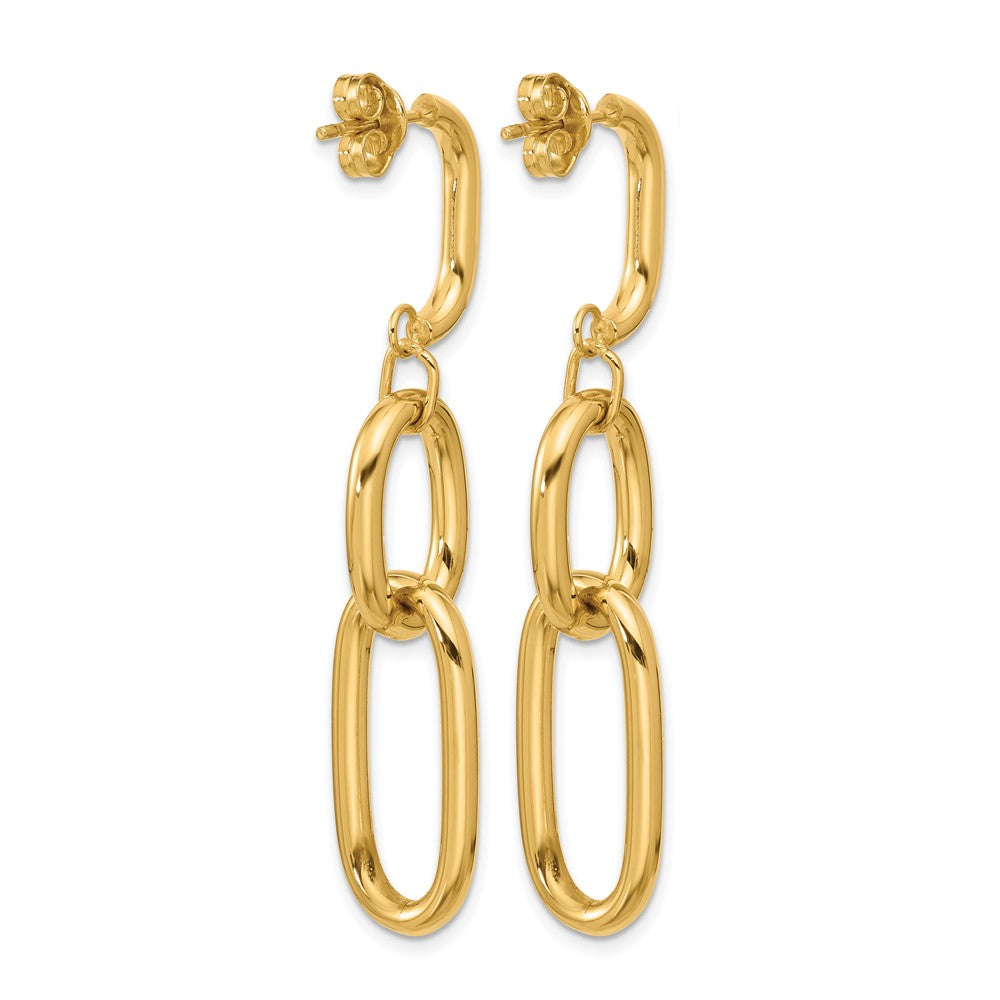 14K Yellow Gold Polished Oval Link Dangle Post Earrings