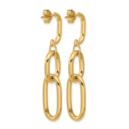 14K Yellow Gold Polished Oval Link Dangle Post Earrings