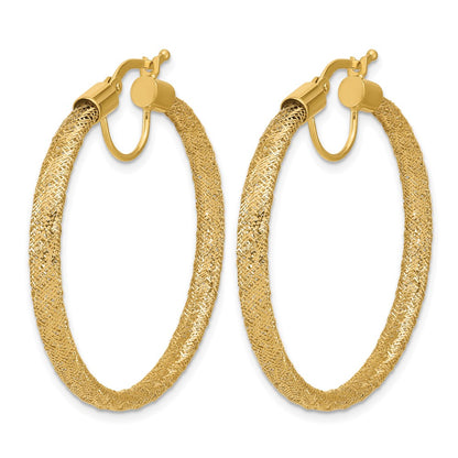 14K Yellow Gold Polished Mesh Round Hoop Earrings