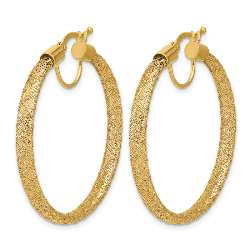 14K Yellow Gold Polished Mesh Round Hoop Earrings