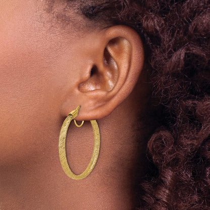 14K Yellow Gold Polished Mesh Round Hoop Earrings