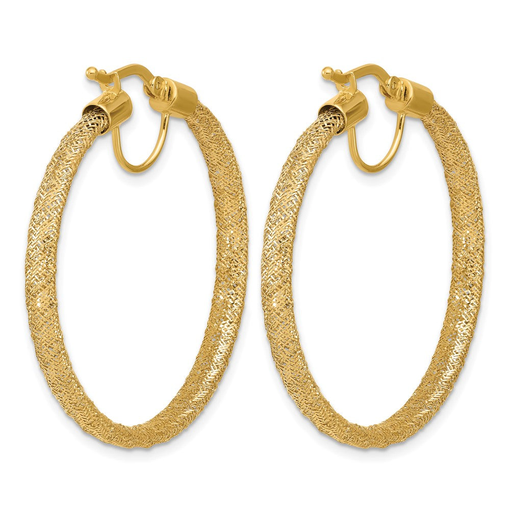 14K Yellow Gold Polished Mesh Round Hoop Earrings