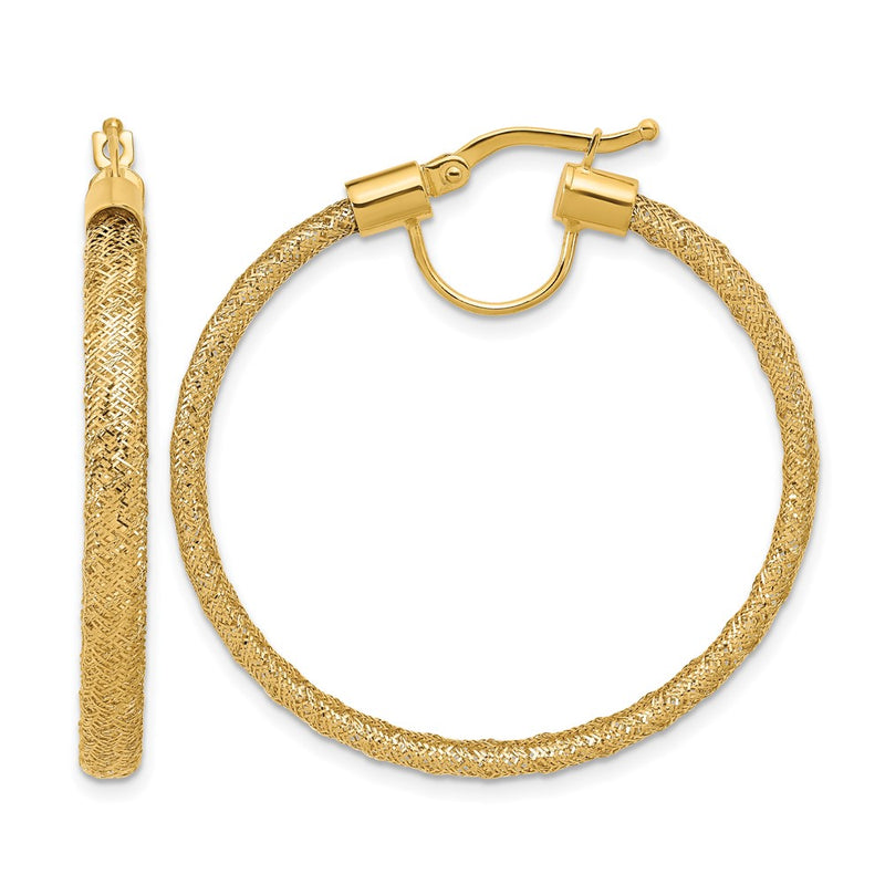 14K Yellow Gold Polished Mesh Round Hoop Earrings