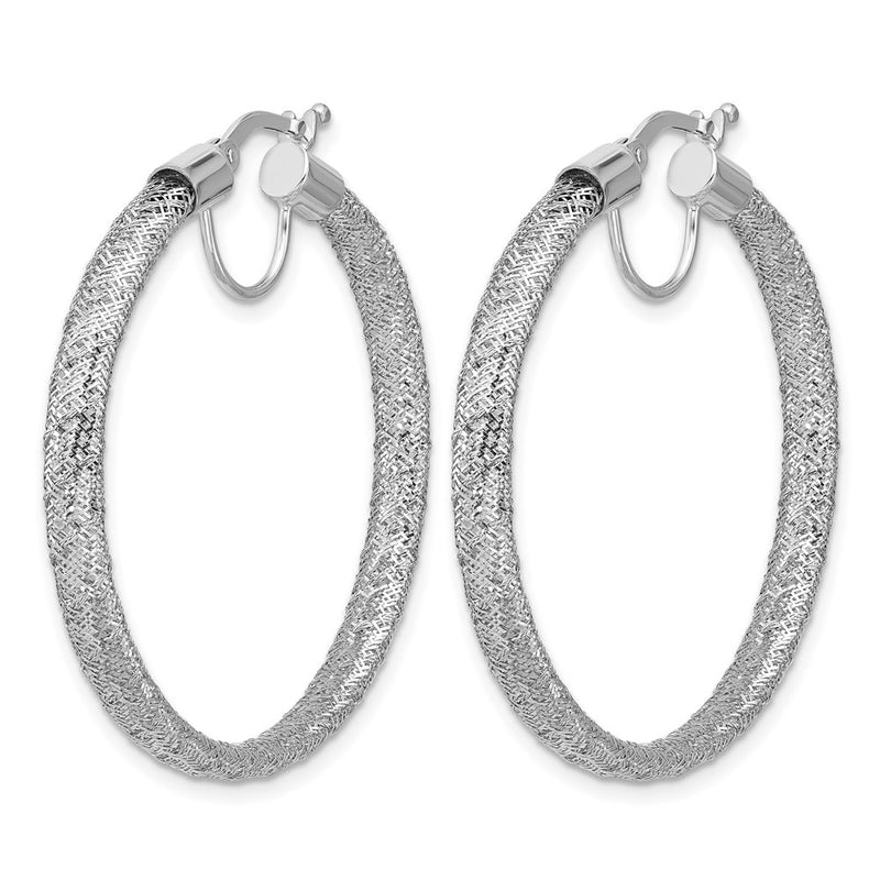 14K Yellow & Rhodium White Rh Plating Polished Mesh Round Hoop Earrings