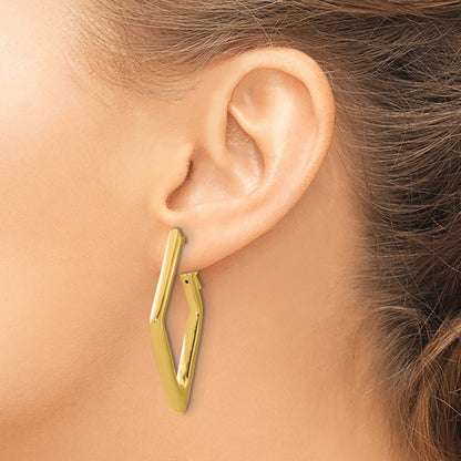 14K Yellow Gold Polished Hollow Diamond Shape Hoop Earrings