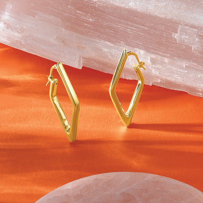 14K Yellow Gold Polished Hollow Diamond Shape Hoop Earrings