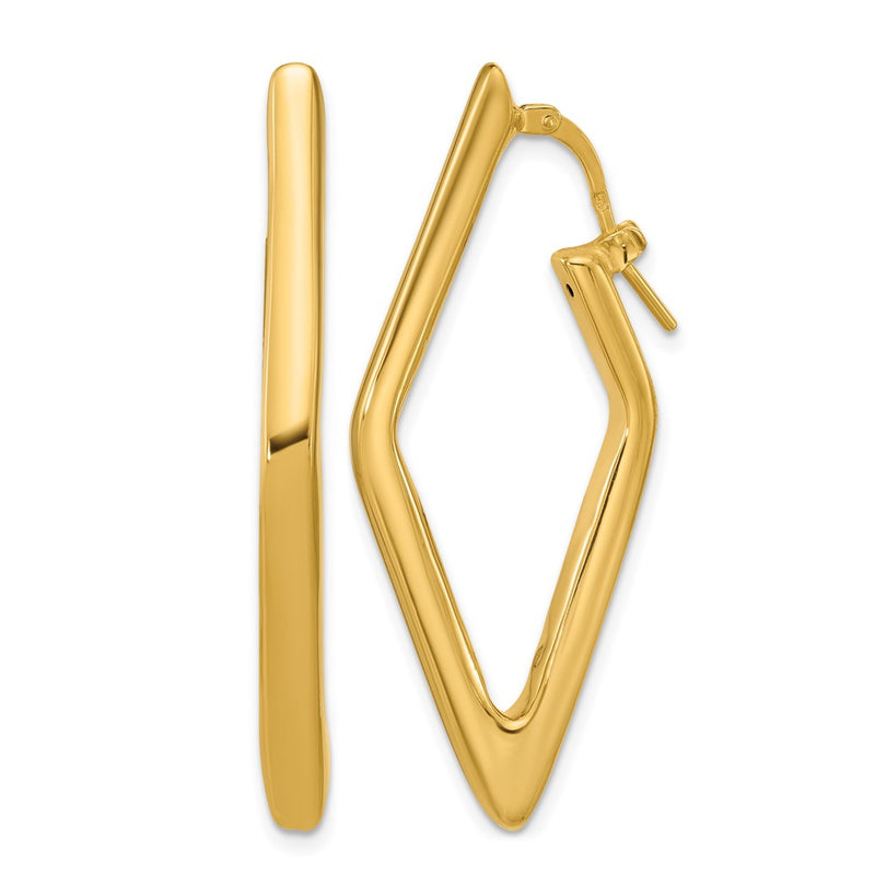 14K Yellow Gold Polished Hollow Diamond Shape Hoop Earrings